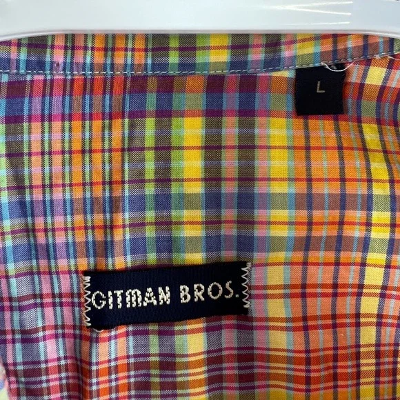 Gitman Brothers Mens Shirt Long Sleeve Button Plaid Colorful Made In USA Large - Picture 7 of 8